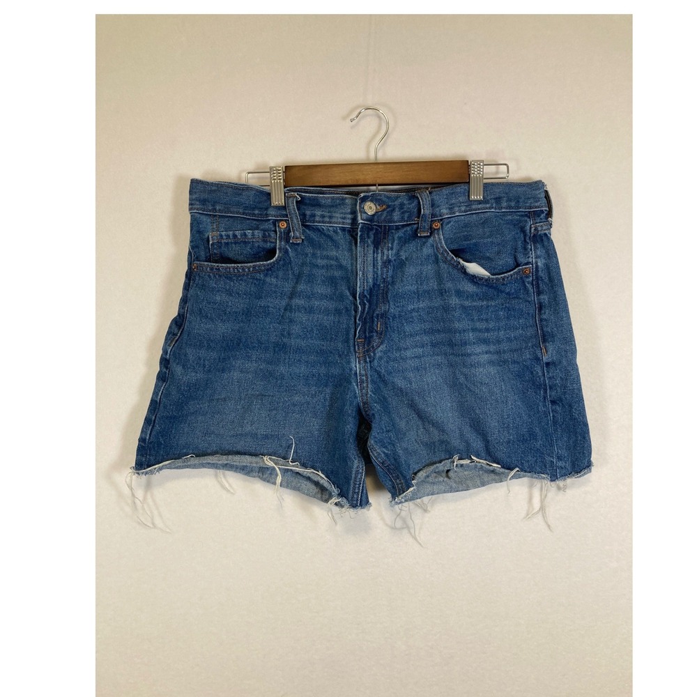 Old Navy Denim Shorts Womens 12 Blue High‎ Waisted Raw Hem Frayed 100% Cotton